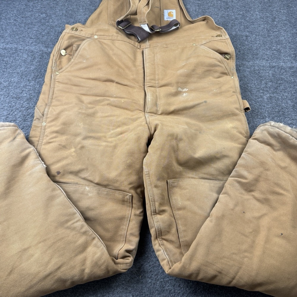 Carhartt Bibs Men 38x34 Duck Canvas Arctic Quilt Lined Insulated Overalls R03 - Picture 2 of 14